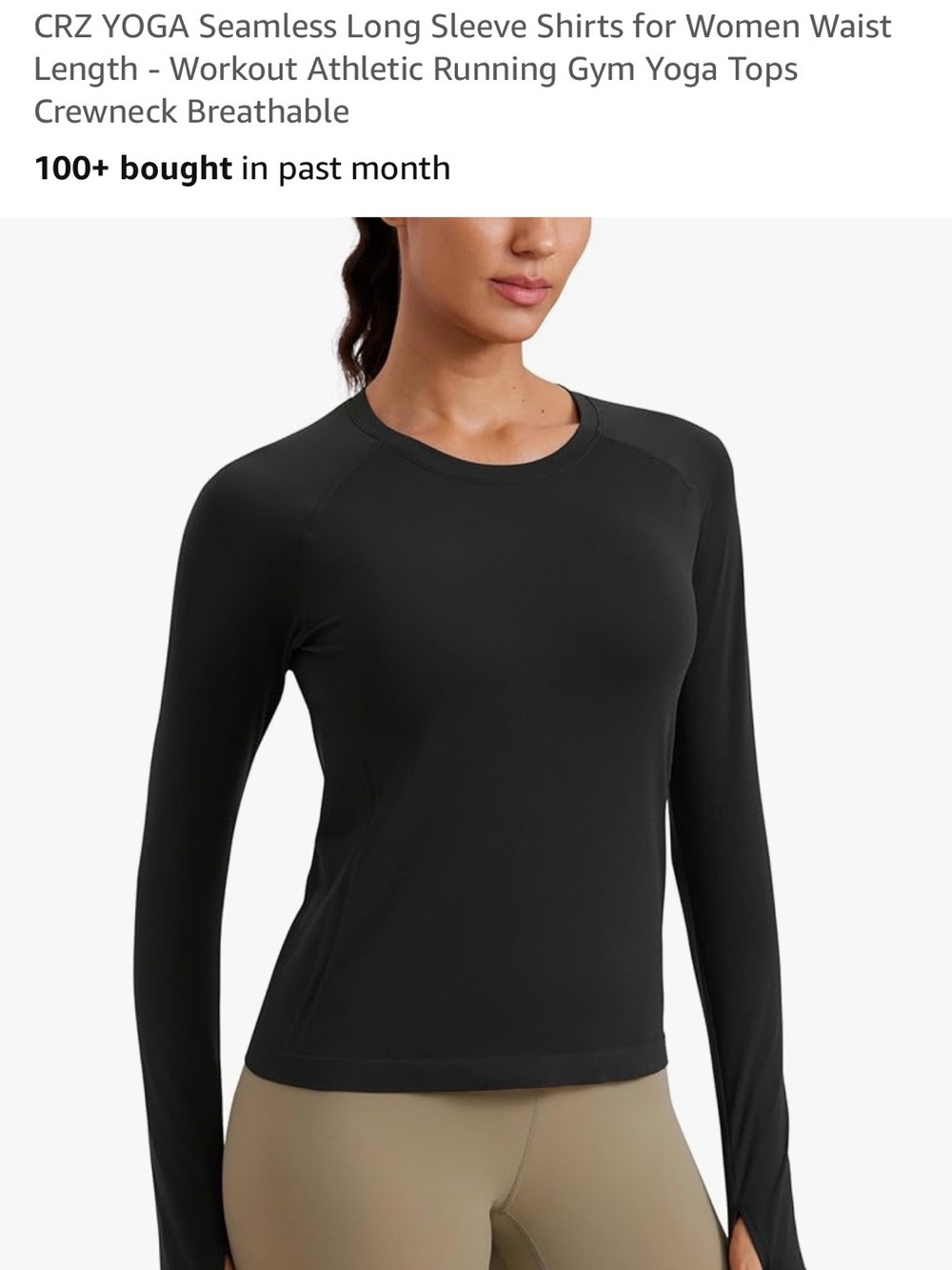 CRZ YOGA Women’s Black Seamless Long Sleeve Crewneck Top